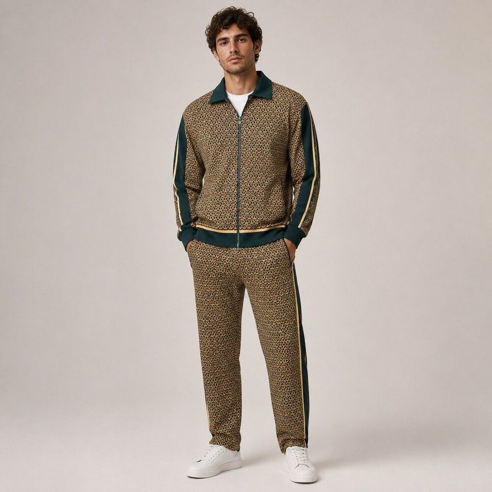 ZARA Geometric Tracksuit Set M/L Green Brown 70's Maximalist Mod Retro Quirky